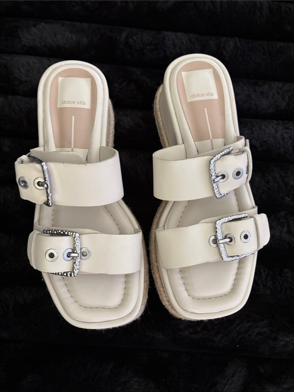 Dolce Vita Cream Double Buckle Slide Sandals